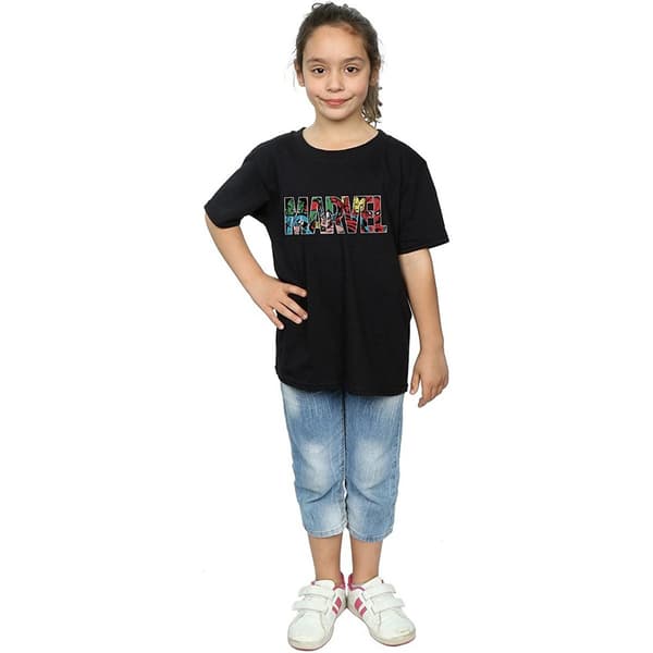 Marvel Comics Flickor Infill Karaktär Bomullslogotyp T-shirt 3-4 år Black 3-4 Years