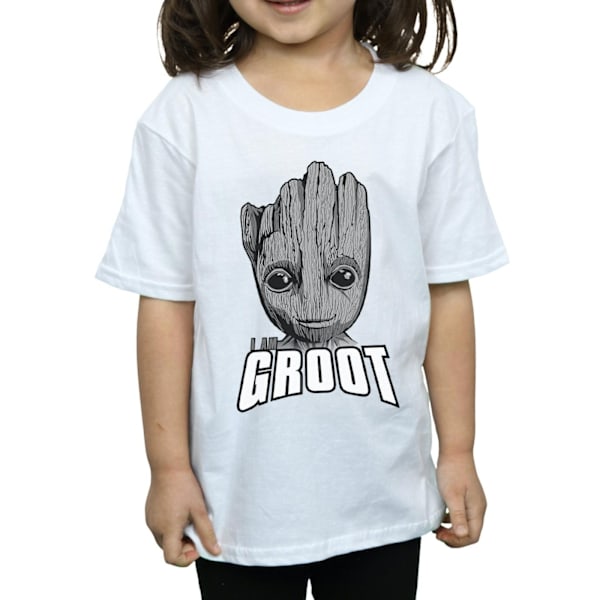 Marvel Girls Guardians Of The Galaxy Groot Face Bomull T-shirt White 7-8 Years