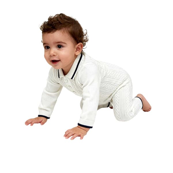 Pretty Green Baby Kabelstickad Krage Romper 0-3 Månader Off White Off White 0-3 Months