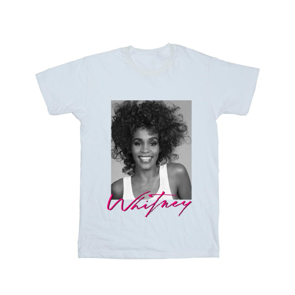Whitney Houston T-shirt med foto av henne leende, storlek L, vit White L