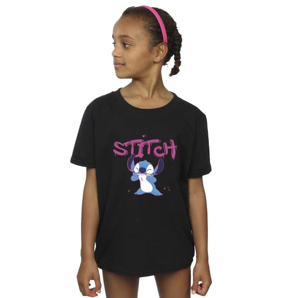 Disney Flickor Lilo Och Stitch Graffiti Bomulls T-shirt 5-6 År Black 5-6 Years