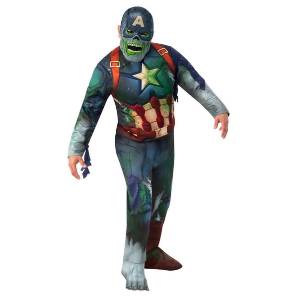 Tänk om...? Barn/barn Deluxe Captain America Zombie Costum Blue/Green/Red 13-15 Years