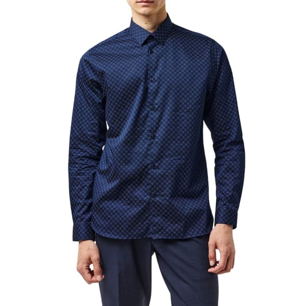 Ted Baker Herr Geometrisk Slim Formell Skjorta 15in Marinblå Navy 15in