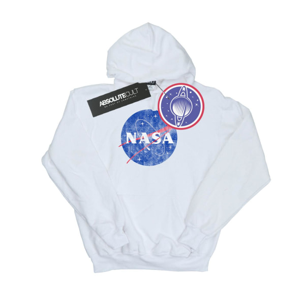 NASA Girls Classic Insignia Logo Distressed Hoodie 9-11 år W White 9-11 Years