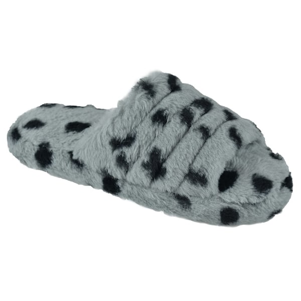 Slumberzzz Dam/Dam Plush Leopard Print Tofflor 7-8 UK Grå Grey 7-8 UK