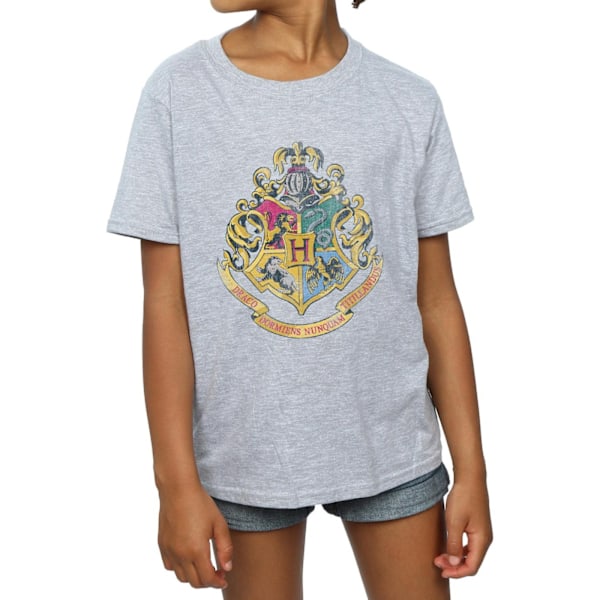 Harry Potter T-shirt i bomull med Hogwarts-vapen för flickor 9-11 år Spo Sports Grey 9-11 Years