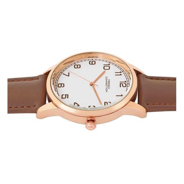 French Connection Herr Läder Analog Klocka En Storlek Vit White One Size