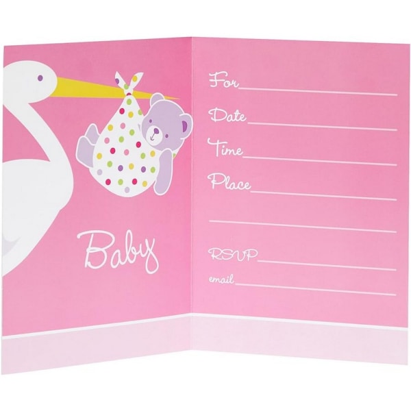 Unika Stork Baby Shower Inbjudningar (Paket med 8) En Storlek Pink/White One Size