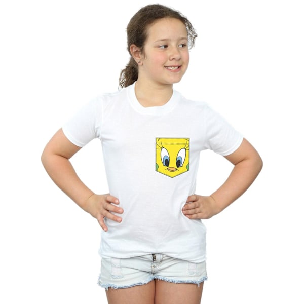 Looney Tunes Girls Tweety Pie Face Faux Pocket Bomull T-shirt 5 White 5-6 Years