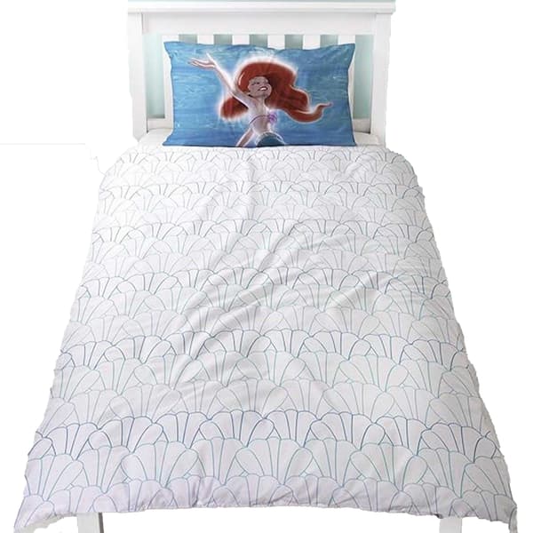 Lilla Sjöjungfrun Vändbart Påslakanset Enkel Blå/Vit Blue/White Single