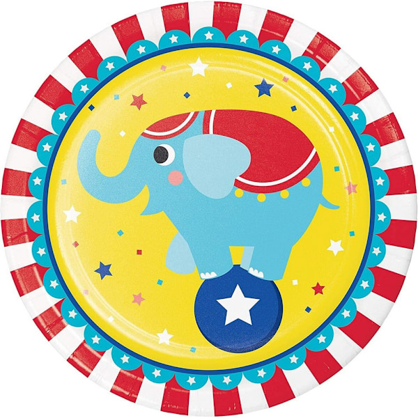 Kreativa festpapper Cirkusdjur festtallrikar (8-pack) En Yellow/Red/Blue One Size