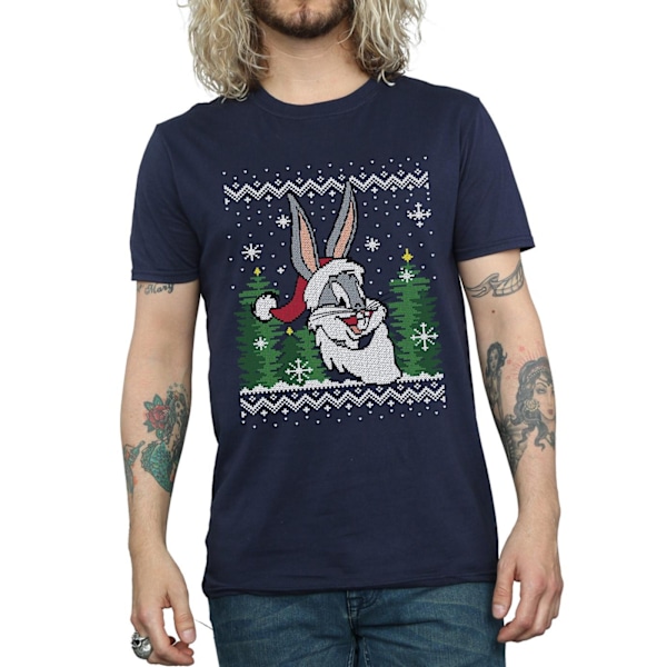 Looney Tunes Herr Bugs Bunny Jul Fair Isle T-shirt XXL Marinblå Navy Blue XXL