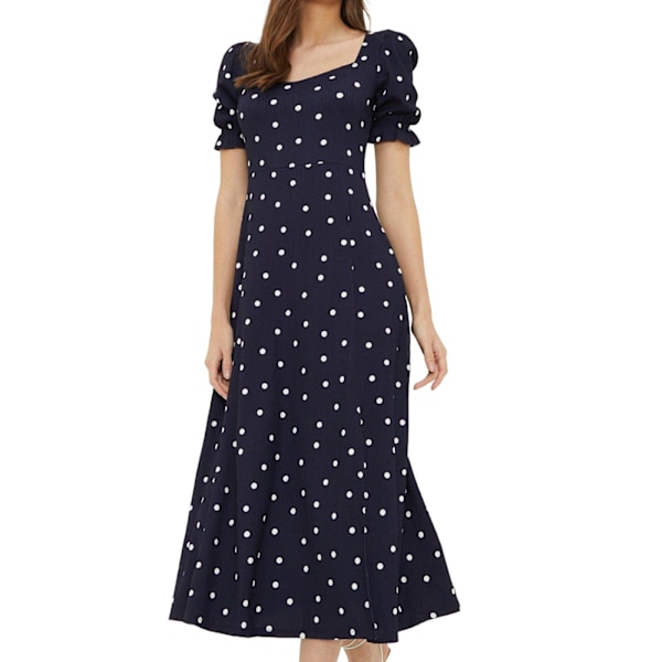 Dorothy Perkins Dam/Dam Spotted Sweetheart Midi Klänning 14 Navy 14 UK