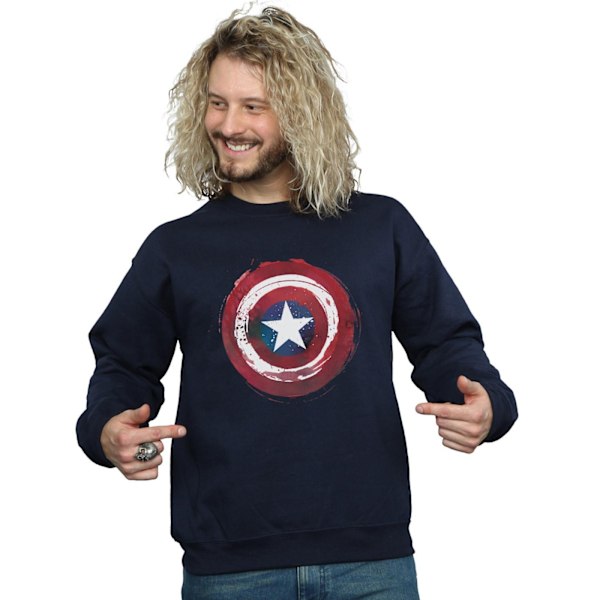 Marvel Herr Captain America Splatter Shield Sweatshirt 5XL Marinblå Navy Blue 5XL
