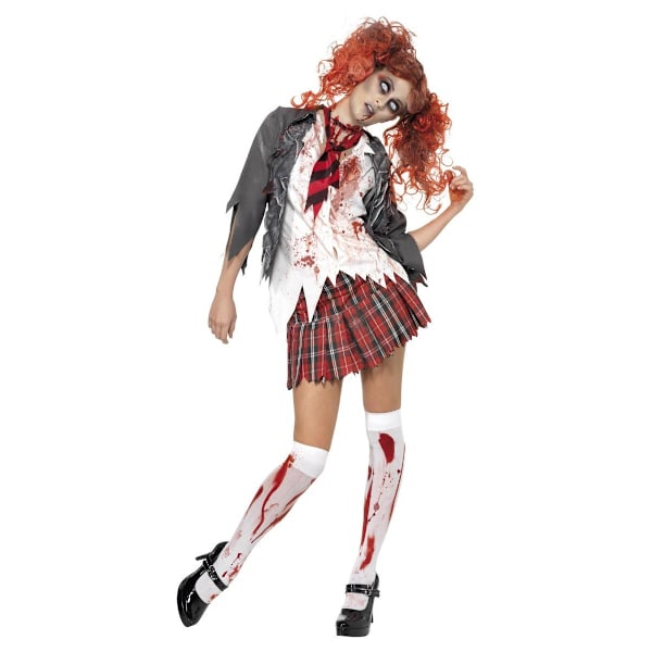 Smiffys Dam/Dam Högstadie Skräck Zombie Skolflicka Cos Grey/White/Red S