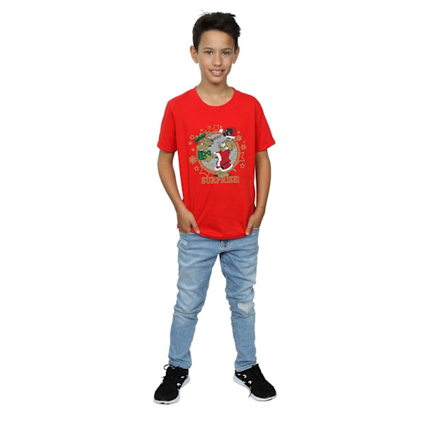 Tom och Jerry Pojkar Jul Överraskning T-shirt 7-8 År Röd Red 7-8 Years