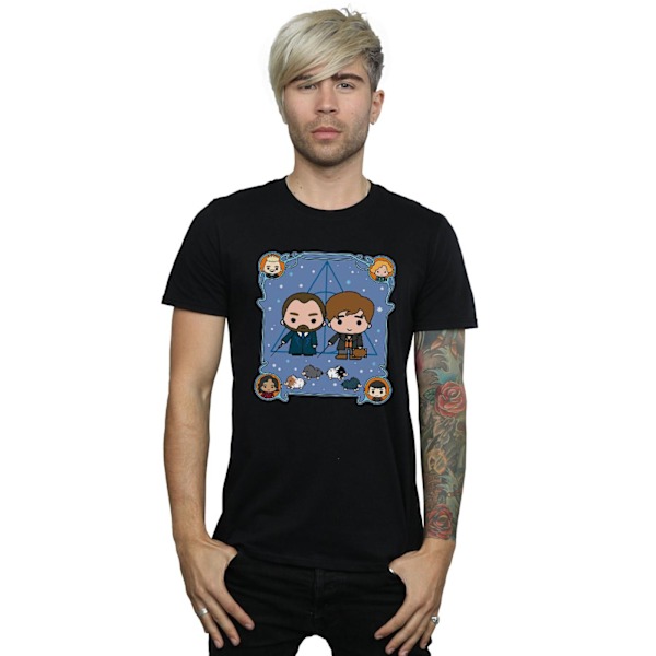 Fantastiska vidunder Mäns Chibi Newt och Dumbledore T-shirt 3XL Bla Black 3XL