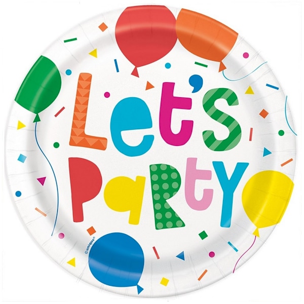 Unique Party Let´s Party engångstallrikar (förpackning om 8) One Size White/Multicoloured One Size