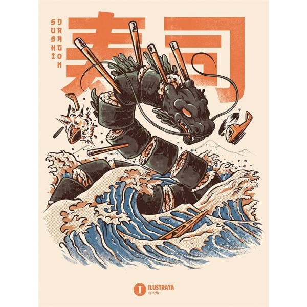 Ilustrata Sushi Dragon Print 40cm x 30cm Rosa/Svart/Blå Pink/Black/Blue 40cm x 30cm