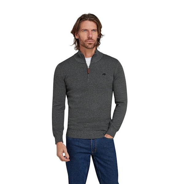 Raging Bull Herrarnas Klassiska Stickade Cashmere-Blandning Kvart Zip Jumper Charcoal L