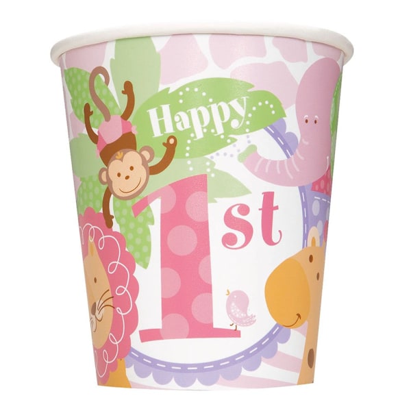 Unik fest Safari 1:a födelsedagsfestkopp (8-pack) En storlek Pastel/Pink One Size