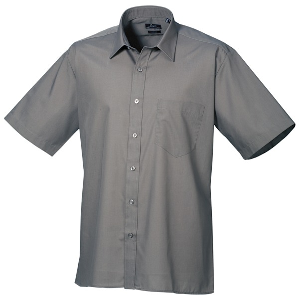 Premier Mens Short Sleeve Formal Poplin Plain Work Shirt 17 Dar Dark Grey 17