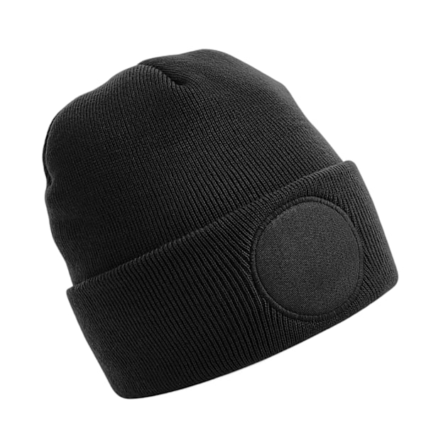 Beechfield Rund Stickad Mössa med Patch, One Size, Svart Black One Size