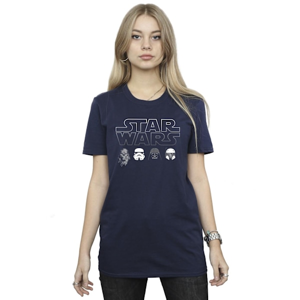 Star Wars Dam/Dam Character Heads Bomull Boyfriend T-Shir Navy Blue 4XL