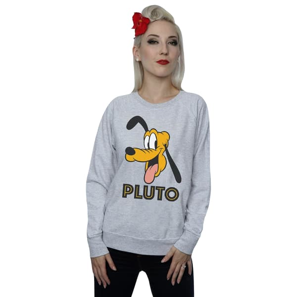 Disney Dam/Kvinnor Pluto Ansikte Sweatshirt M Heather Grey Heather Grey M