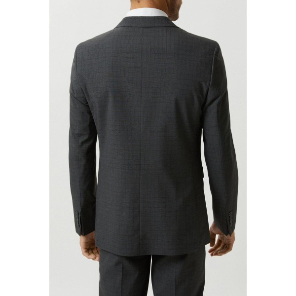Burton Mens Grid Rutig Slim Suit Jacka 38S Grå Grey 38S