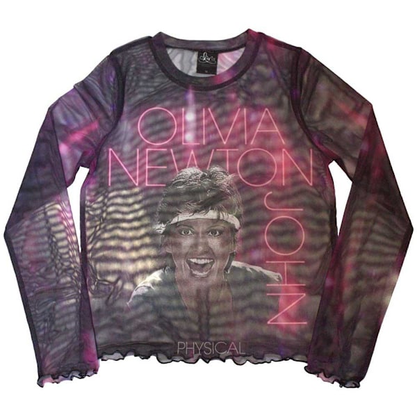 Olivia Newton-John Dam/Kvinnor Fysisk Mesh Beskuren Långärmad Crop Top Purple S