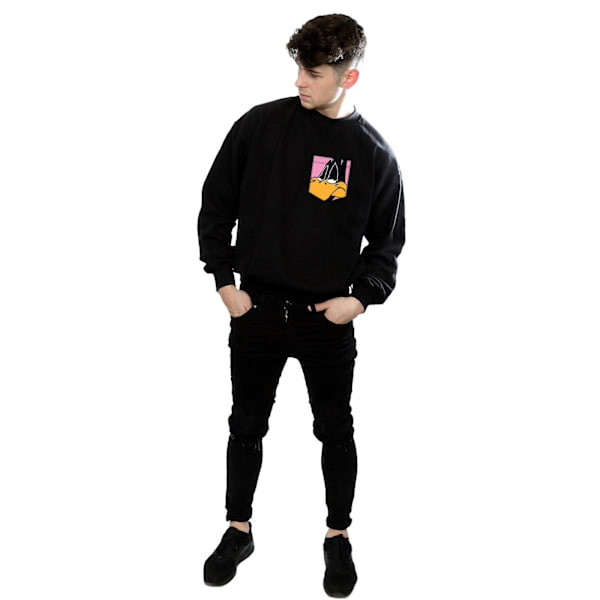 Looney Tunes Herr Daffy Duck Ansikte Faux Fick Sweatshirt M Svart Black M