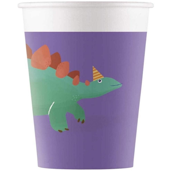 Procos Dinosaur Roar Pappersmuggar för Fest (Förpackning om 8) En Storlek Lila Purple/White One Size