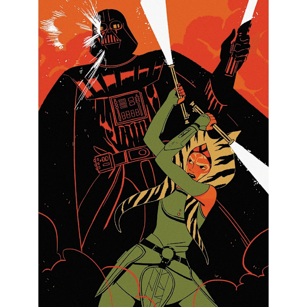 Star Wars Ahsoka Vs Darth Vader Canvas Print 30cm x 40cm Röd/Grön Red/Green/Black 30cm x 40cm