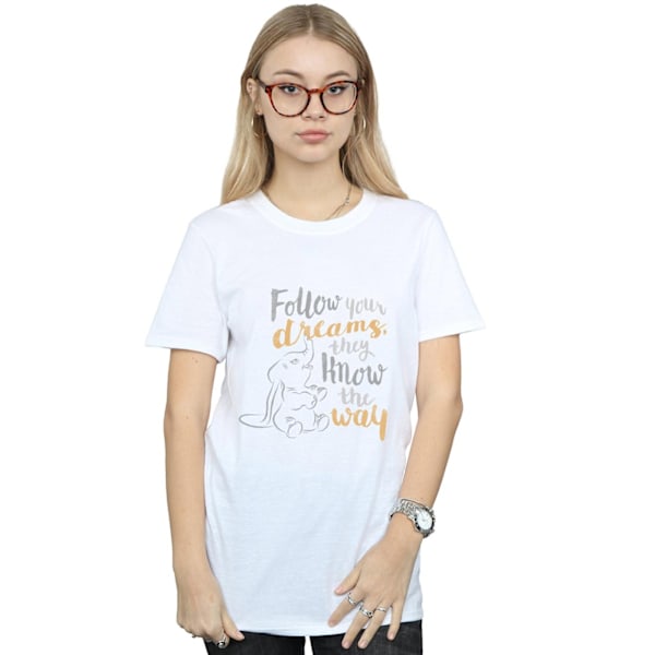 Disney Dam/Damer Dumbo Följ Din Dröm Bomull Boyfriend T-shirt White S