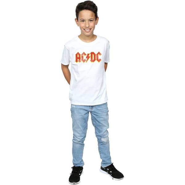AC/DC Pojkar Distressed Bomullslogotyp T-shirt 7-8 År Vit White 7-8 Years