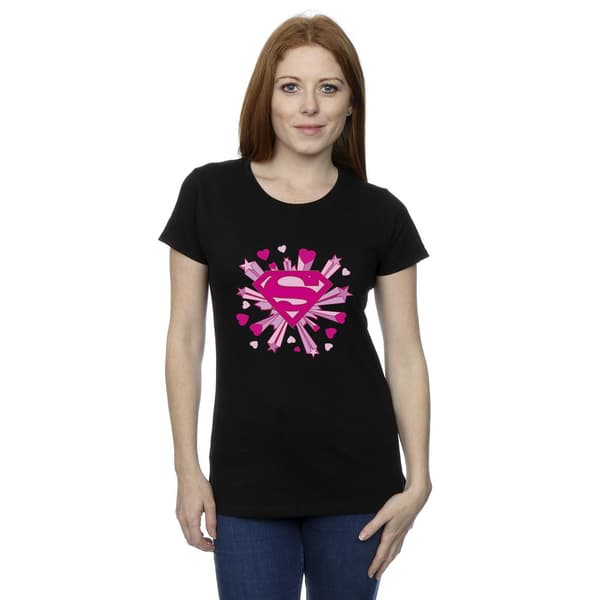 DC Comics Dam/Dam Superman Rosa Hjärtan Och Stjärnor Logotyp Bomull Black L