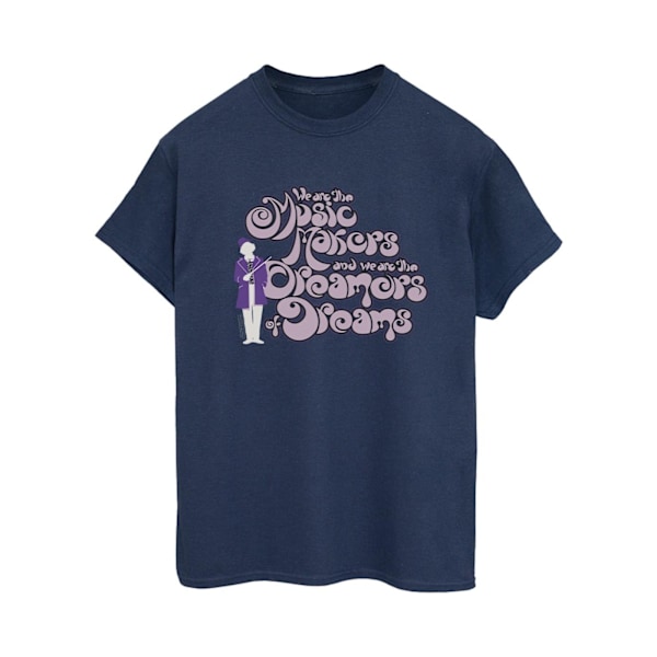Willy Wonka Dam/Damer Drömmare Text Bomull Boyfriend T-Shir Navy Blue 4XL