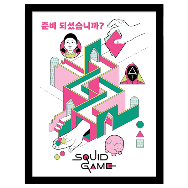 Squid Game Are You Ready Inramad Poster 40cm x 30cm Rosa/Grön/Vit Pink/Green/White 40cm x 30cm