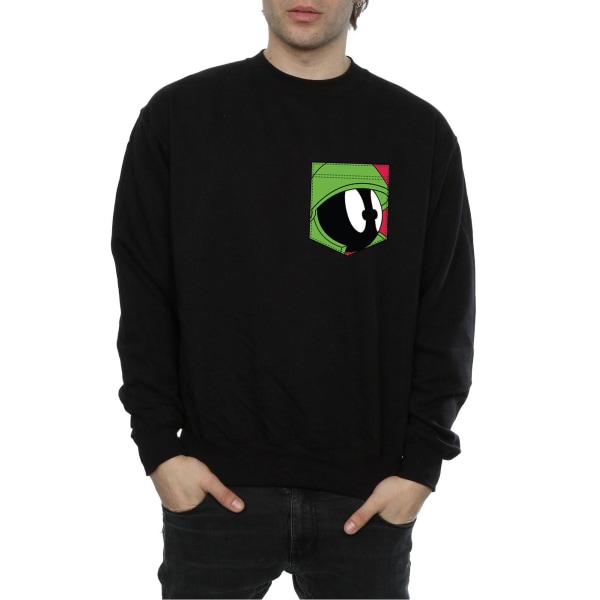 Looney Tunes Herr Marvin The Martian Ansikte Faux Fick Sweatshirt Black M