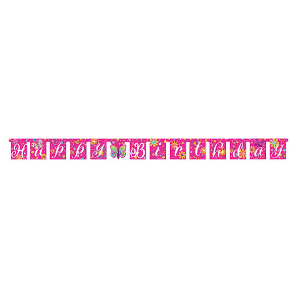 Kreativ omvandling fjäril grattis på födelsedagen banderoll en storlek Pi Pink/White One Size