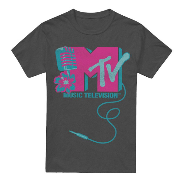 MTV Unisex Vuxen Mikrofon Logotyp T-shirt L Gråmelerad Charcoal L