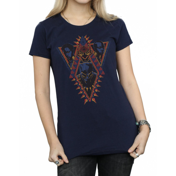 Marvel Womens/Ladies Black Panther Tribal Heads T-shirt i bomull Navy Blue M