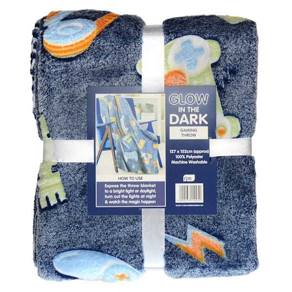 RJM Glow In The Dark Gaming Fleecefilt En Storlek Marinblå Navy One Size