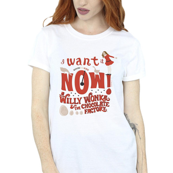 Willy Wonka Dam/Damer Verruca Salt I Want It Now Bomull Pojkvän T-shirt White 4XL