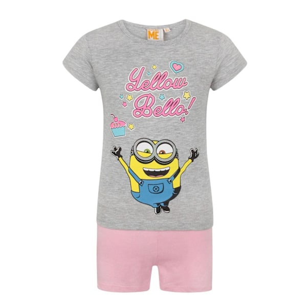 Despicable Me Flickor Gul Bello! Minions Kort Pyjamas Set 8 År Grey Marl/Soft Pink 8 Years