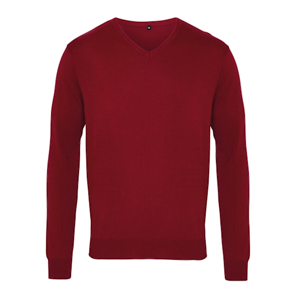 Premier Herrar Stickad Bomulls-Akryl V-Hals Tröja 4XL Burgunder Burgundy 4XL