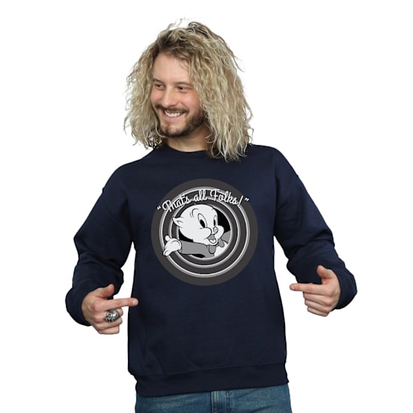 Looney Tunes Herr Sweatshirt That's All Folks Porky Pig 3XL Marinblå Navy Blue 3XL