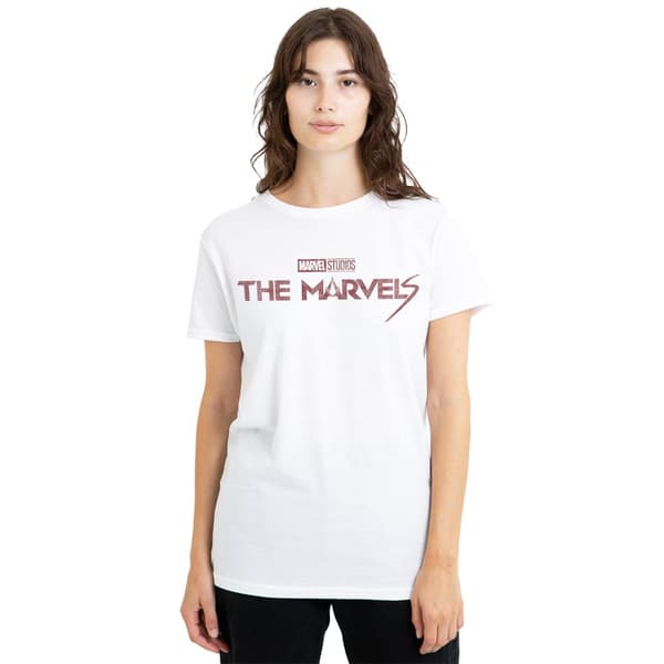 The Marvels T-shirt för kvinnor/damer med sliten logotyp S Vit White S