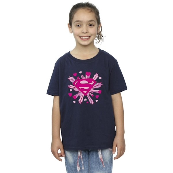 DC Comics Girls Superman Rosa Hjärtan Och Stjärnor Logo Bomull T-Sh Navy Blue 9-11 Years